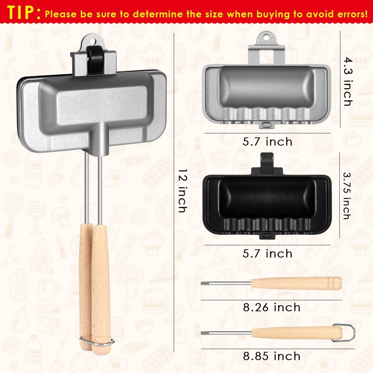 Hot Sandwich Maker, Hot Dog Toaster, Double-Sided Sandwich Baking Pan, Double Sided Frying Pan, Grilled Cheese Maker Nonstick Sandwich Maker Flip Grill Pan for Breakfast Pancakes, Toast, OmeletsBlack