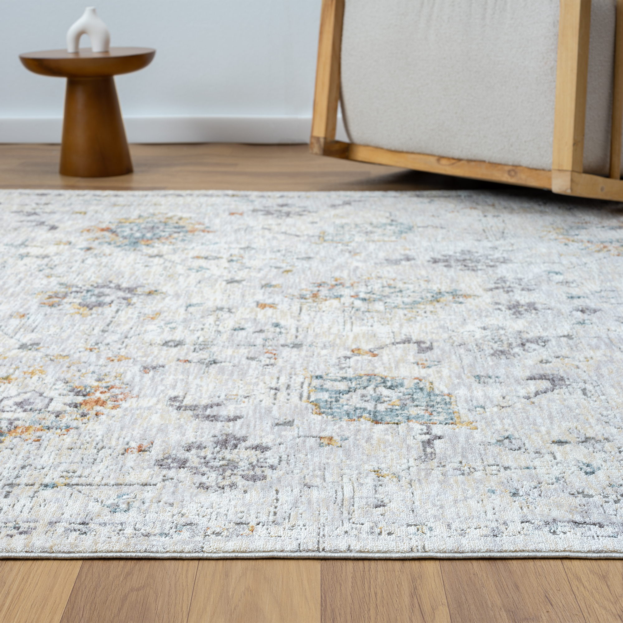 LR Home Alison Aries Bordered Floral Indoor Polyester Area Rug, Gray/Blue, 9' x 12'