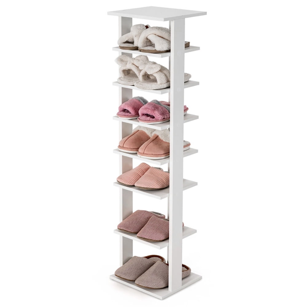 Spaco 7-Tier Slim Wooden Vertical Shoe Rack for Entryway-White, Shoe Storage Organizer for Entryway & Closet