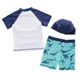 thumbnail image 2 of StylesILove Kid Boys Chic Shark Printed Rash Guard with Swim Hat 3pcs Swimsuit Pool Party Swimwear Beach Bathing Suit (Shark/White, 2T), 2 of 6