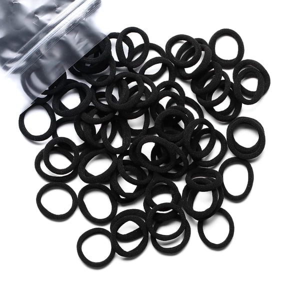 BZCOE Hair Ties Mini 100Pc Seamless Black Hair Bands Soft Elastics Stretchy Scrunchie No Damage Ponytail Holders Hair Ties,Baby Hair Ties
