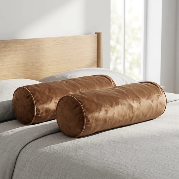 Milisten 2-Pack Brown Velvet Neck Pillowcase Covers, Soft Breathable Cylinder Pillow Covers with Hidden Zipper Closure