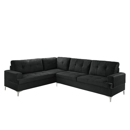 Mobilis Classic Large Tufted Microfiber Velvet L Shaped Sectional