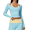 LightBlue/PaleYellow, variant on Women's Crop Top with Built-In Bra, Long Sleeve Scoop Neck, Nylon-Spandex S-XL