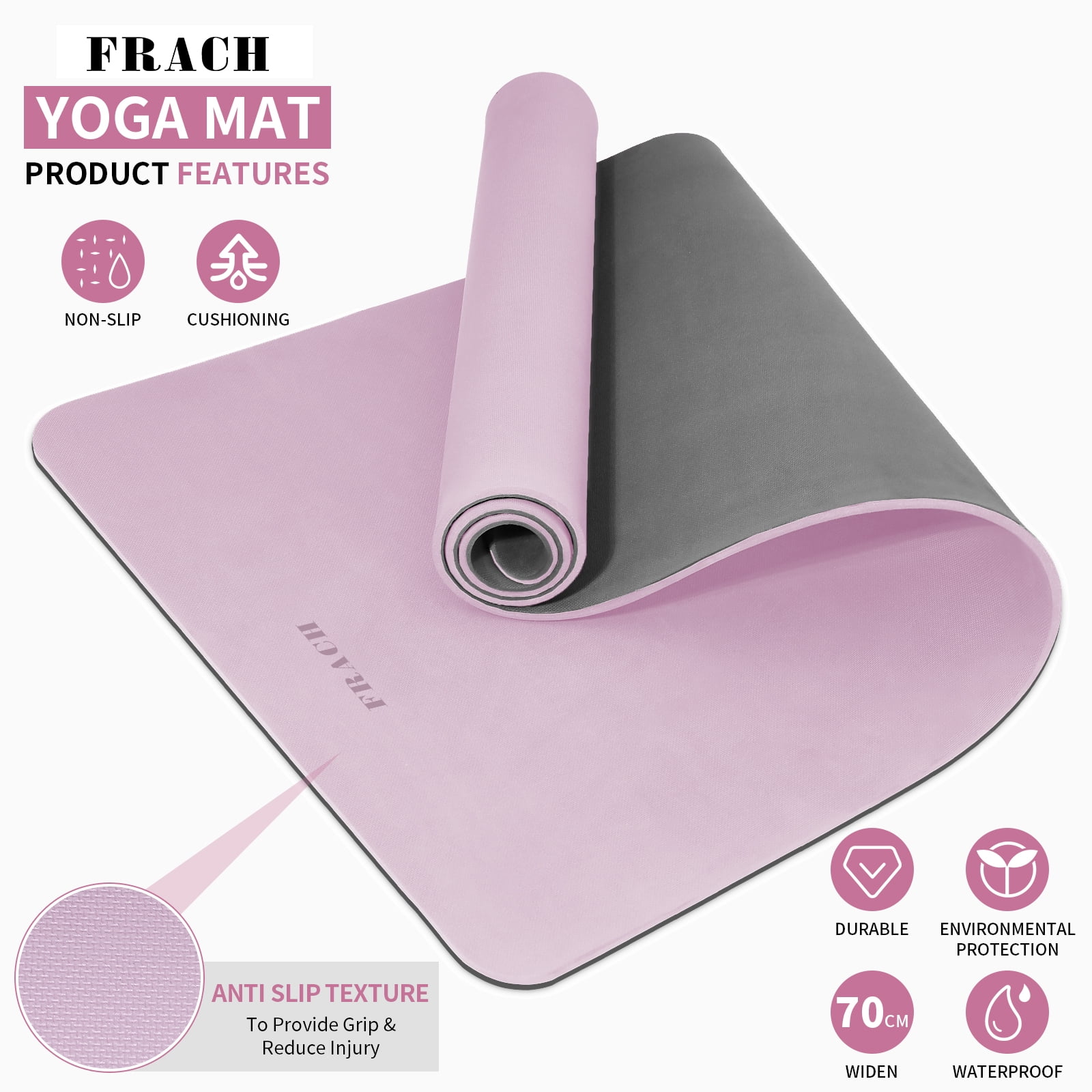 Frach Wide Yoga Mat 28",1/3 Inch Extra Thick Workout Mats,Non-slip Eco-friendly for Outdoor and Indoor,Home and Travel(Purple+Gray)