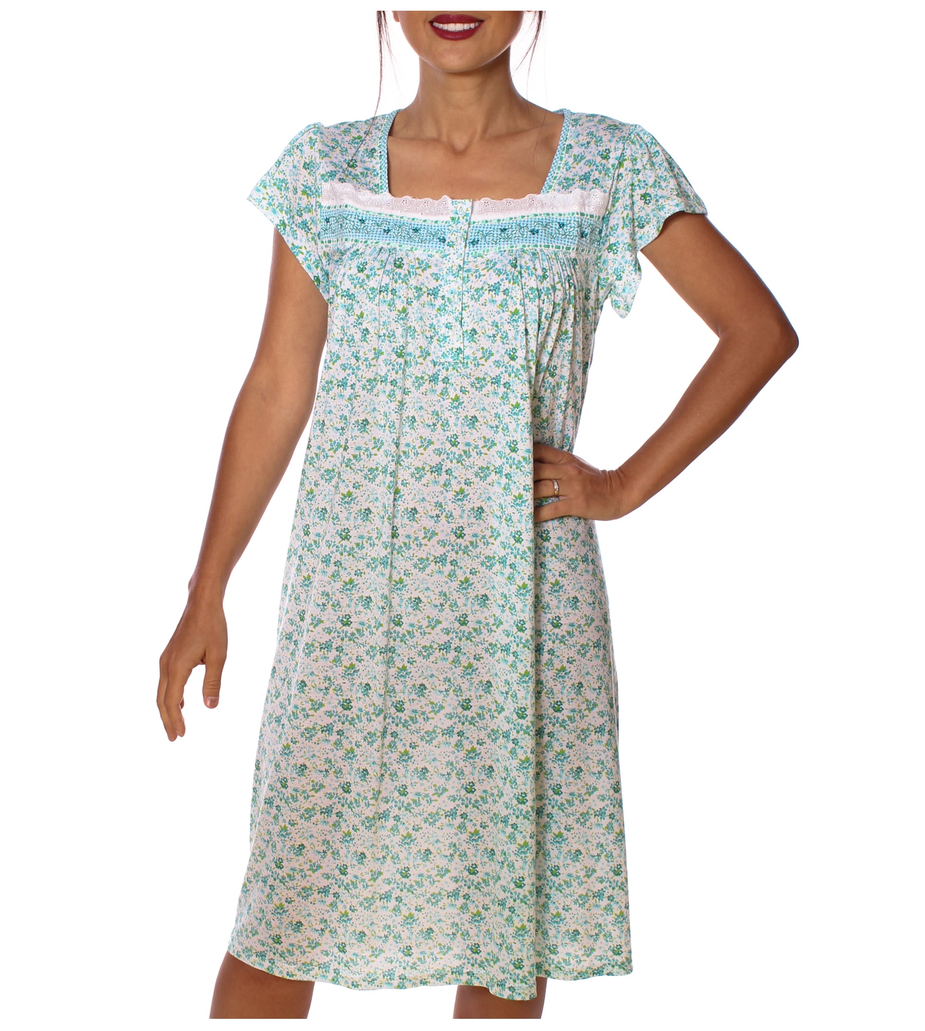 Womens Floral Cap Sleeves Embroidery Nightgown Sleepwear Night Gown