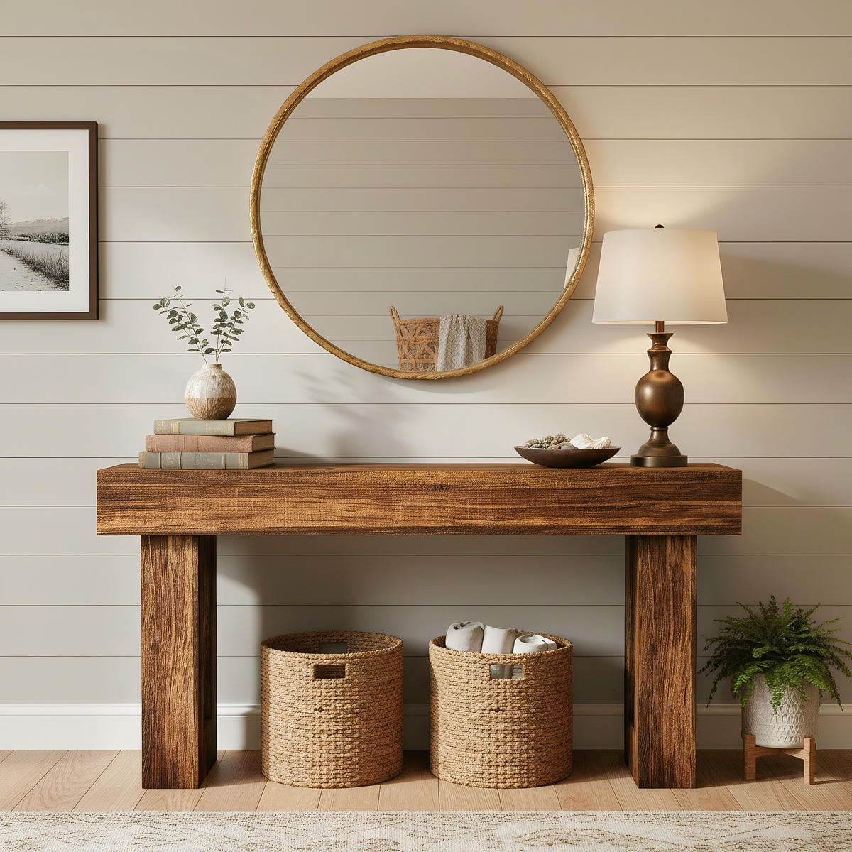 Topcobe 63-Inch Console Table, Farmhouse Wooden Sofa Table Entryway Table, Modern Furniture for Indoor, Living Room, Brown