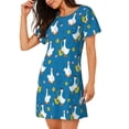 thumbnail image 2 of Honeii Cartoon Goose Print Women's Loose Short Sleeve Nightgown, Soft Cotton Sleepwear, Comfy Loose Fit Pajama Dress for Sleep and Lounge, 2 of 6