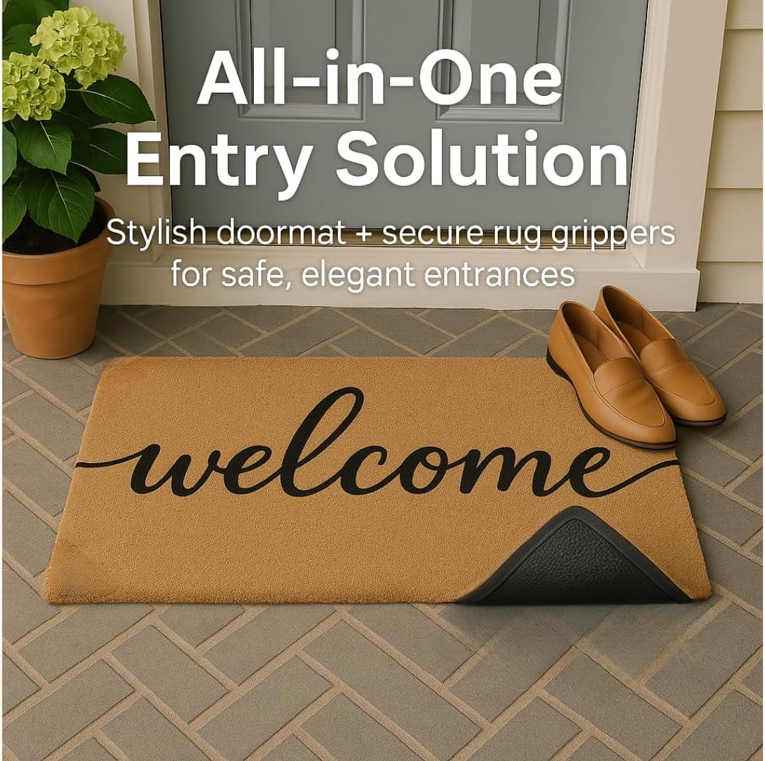 Casafoyer Welcome Coir Doormat, Outdoor Front Door Mat with Non-Slip Backing, Durable Entrance Rug for Porch & Patio, 30 x 17 Inch