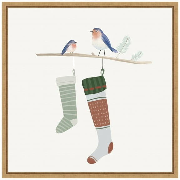 Amanti Art Blue Birds of Christmas Happiness I Framed Canvas Wall Art Print