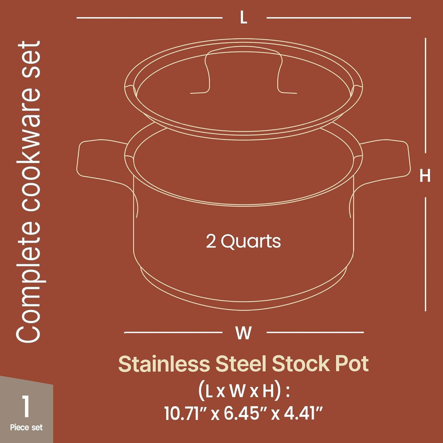 Bakken 2-Quart Stainless Steel Stockpot with Lid, Heavy-Duty 18/8 Steel, Riveted Handles, Oven & All-Stove Safe