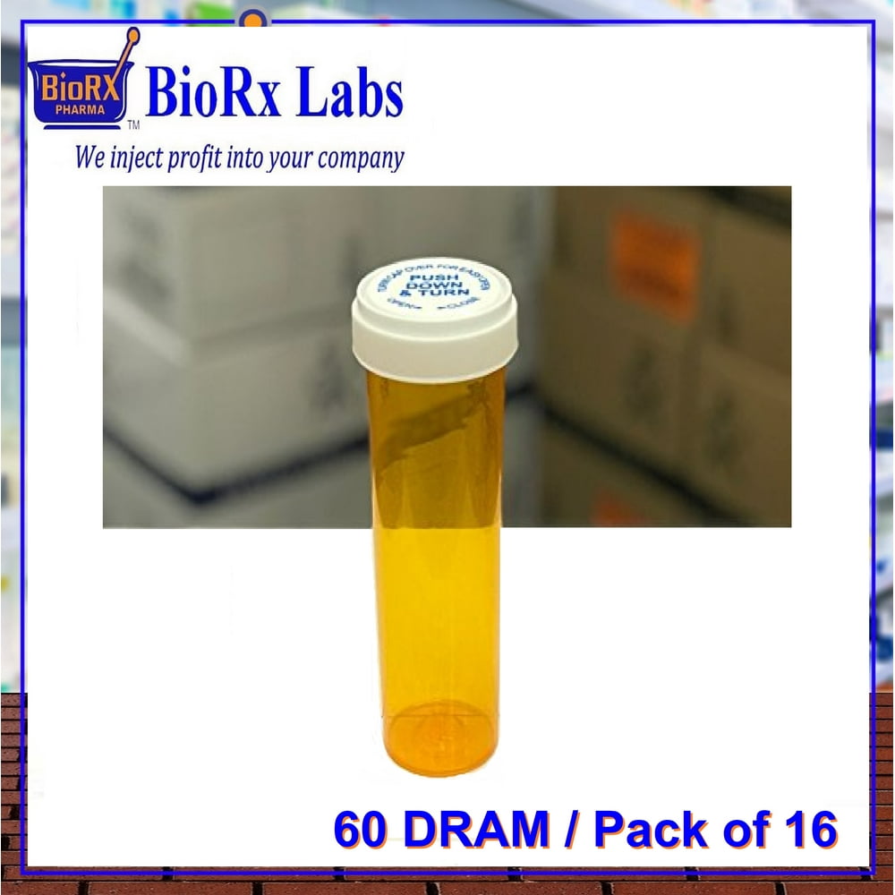 Prescription Pharmacy Vials Amber Reversible Medicine Bottle 60 Dram