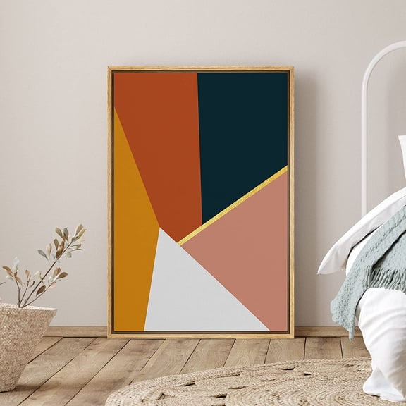 PixonSign Framed Canvas Print Wall Art Blue Mountain Silhouette Nature Wilderness Illustrations Modern Art Rustic Relax/Calm Multicolor Ultra for Living Room, Bedroom, Office - 24"x36" Natural