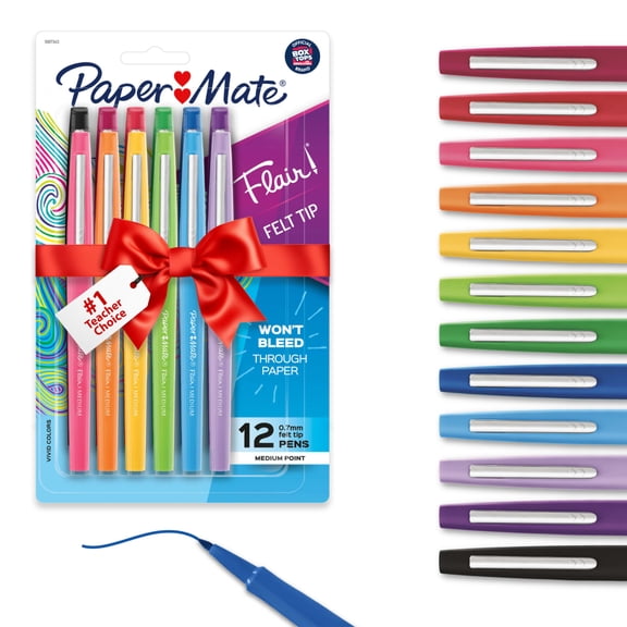 Paper Mate Flair Felt Tip Pens, #1 Teacher Choice, Medium Point (0.7mm), Assorted Colors, 12 Count