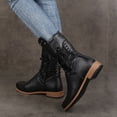 thumbnail image 6 of J-596 Black Ladies Chunky Heel Mid Calf Boots Round Toe Lace Up Casual Winter Fall Shoes For Daily Walking, 6 of 9