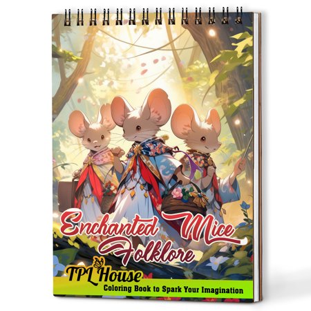 TPLHOUSE Enchanted Mice Folklore Coloring Book Spiral Bound for Adults A5 Wooden Cover 30 Enchanting Coloring Pages of Mice Folklore for Stress Relief and Relaxation
