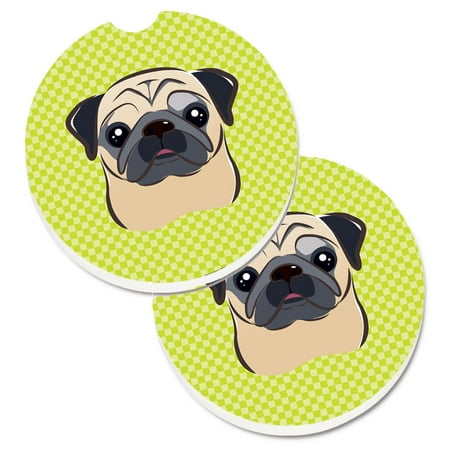 

Carolines Treasures BB1324CARC Checkerboard Lime Green Fawn Pug Set of 2 Cup Holder Car Coasters Large multicolor
