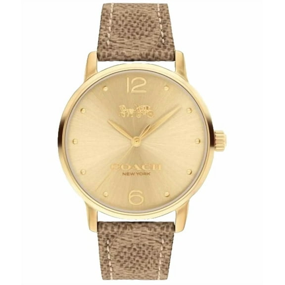 Coach Grand 14504436 Gold Logo Dial Brown Leather Strap 36MM Womens Watch