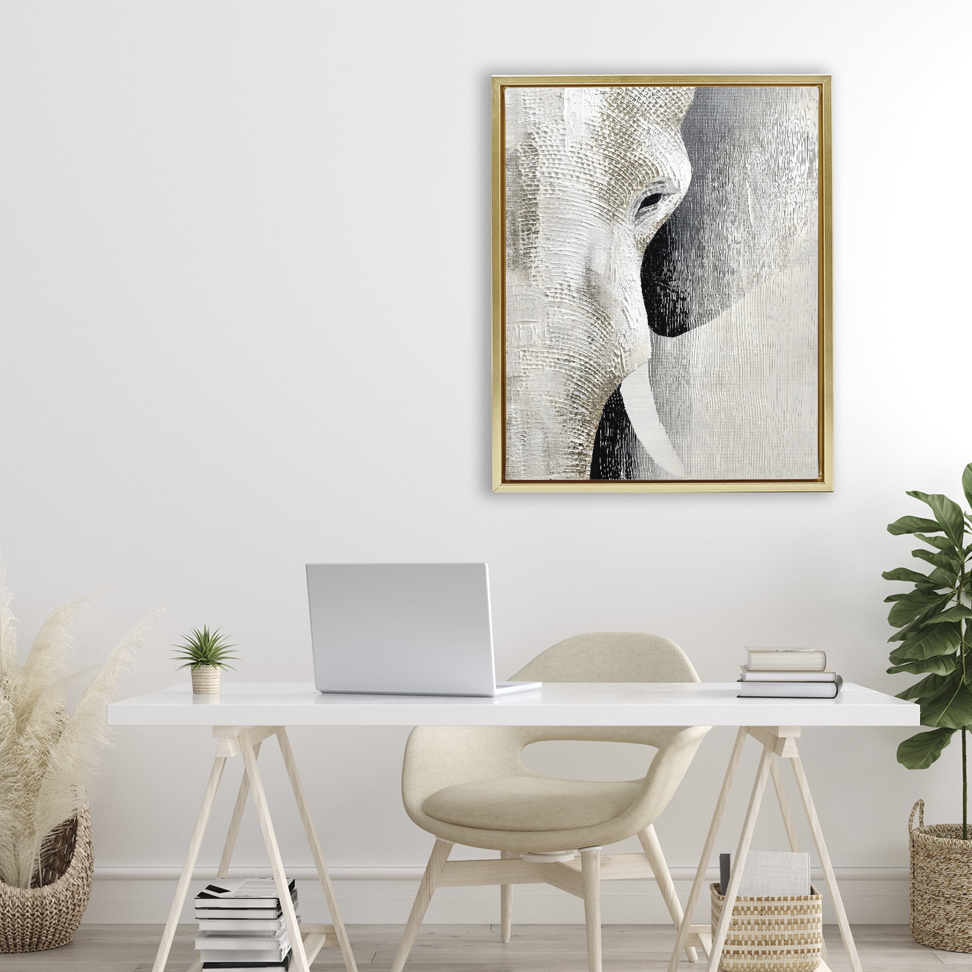 Stupell Industries Faux Textured Elephant Gold Framed Floater Canvas Wall Art, design by LSR Design Studio