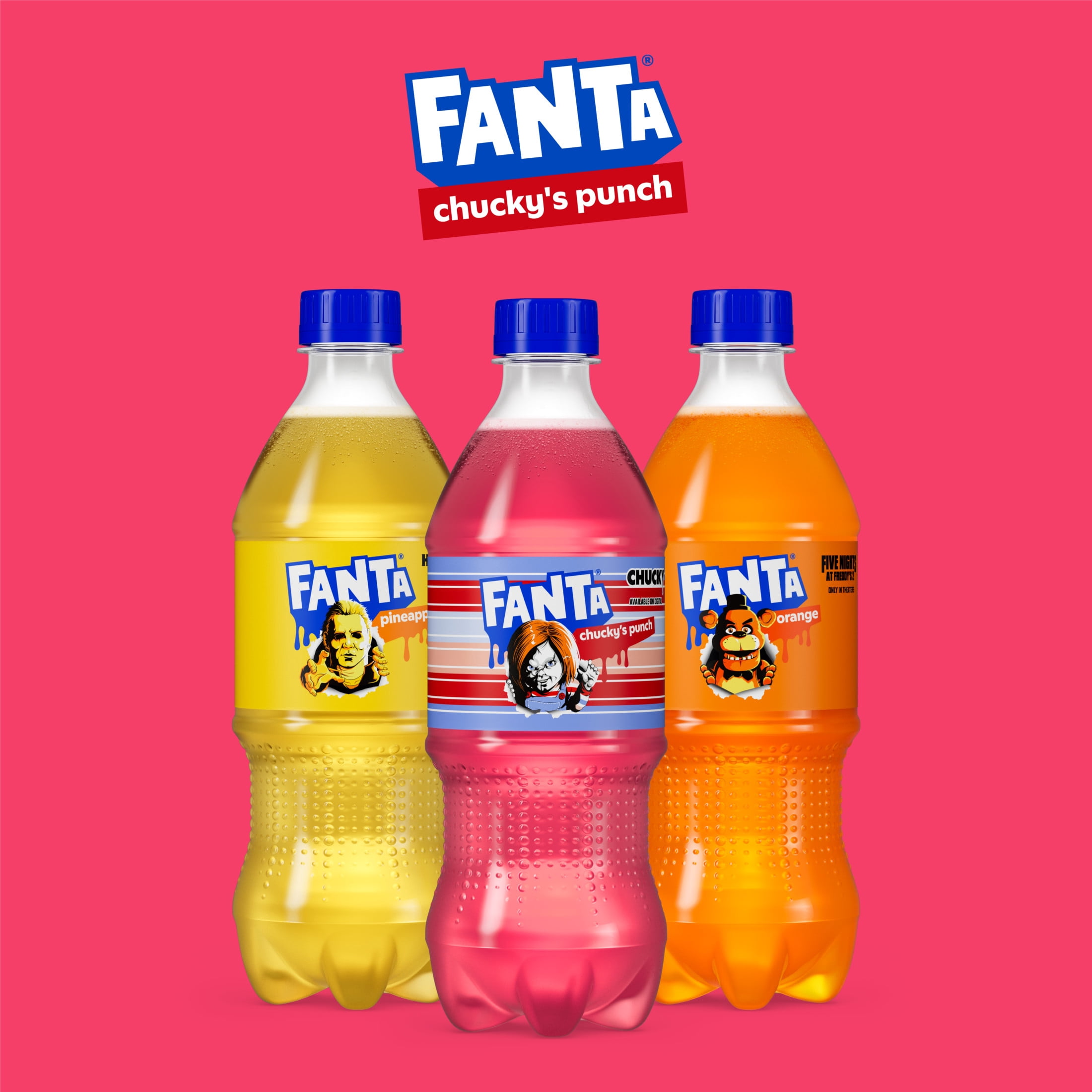 Fanta Fruit Punch Caffeine Free Soda Soft Drink, Chucky's Punch Halloween Edition, 20 fl oz, bottle