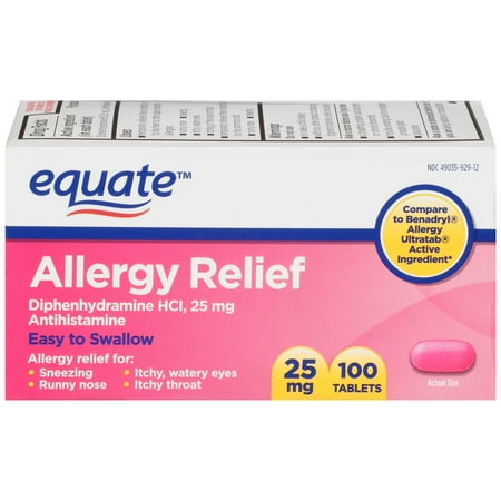 Equate Allergy Relief Diphenhydramine Tablets, 25 mg, 100 Ct