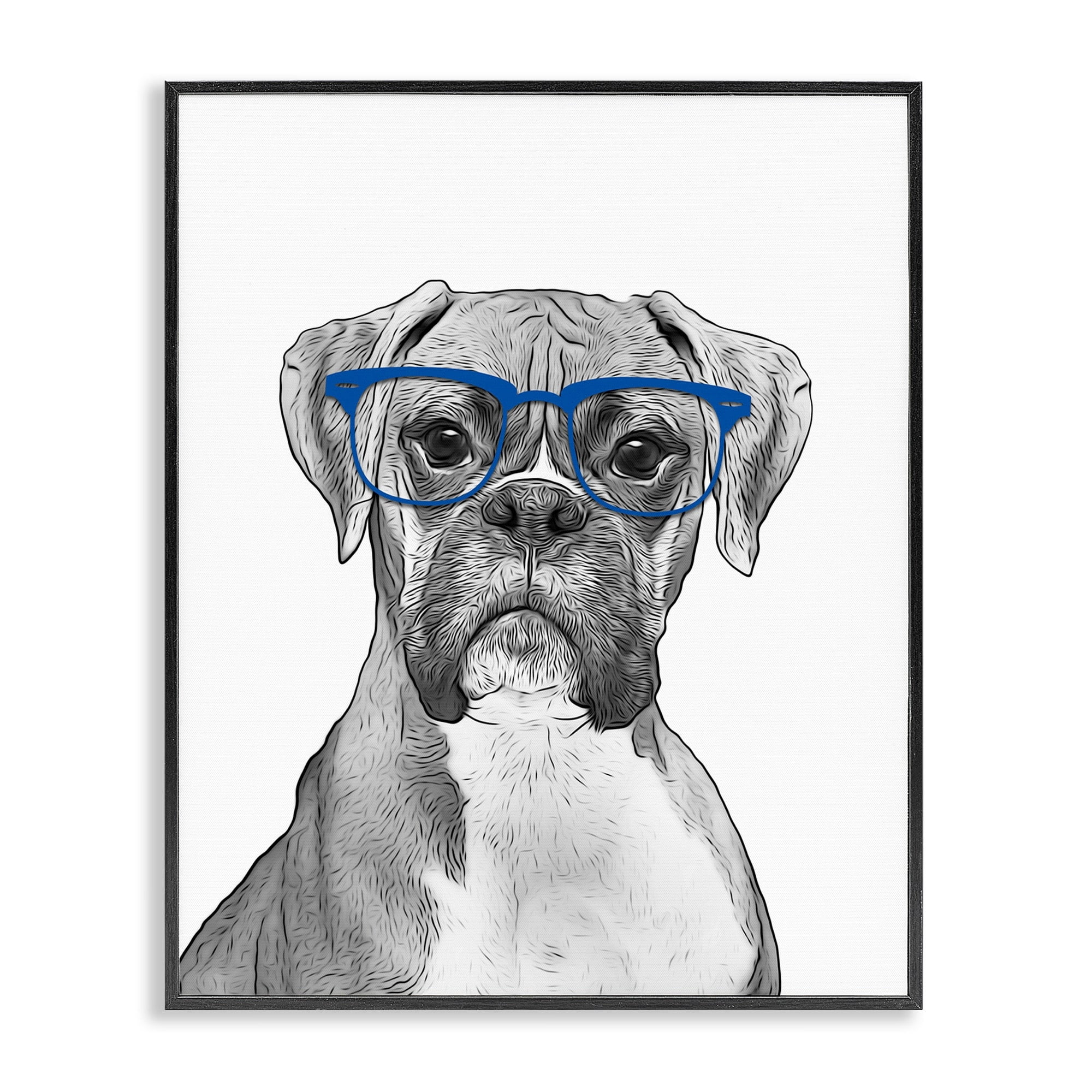 Stupell Industries Fun Boxer Dog Wearing Glasses Animals & Insects Painting Black Framed Art Print Wall Art