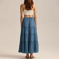 thumbnail image 6 of Womens Maxi Skirts, Elastic High Waist A-Line Tiered, Long Flowy Skirts, Casual Beach & Vacation Wear, 6 of 8
