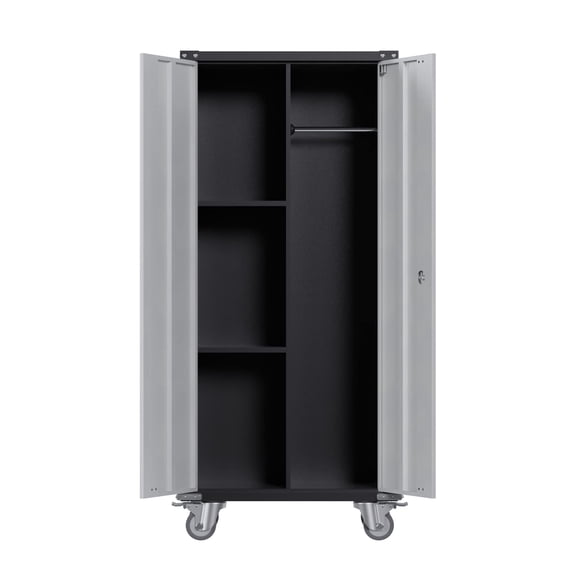 Juiluna Metal Locker Storage Cabinet with Wheels 71" H with Doors and 2 Shelves Adjustable 4 Adjustable Feet for Home, Garage, Office, Shop