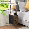 thumbnail image 5 of Narrow End Table with Charging Station, Fabric Drawer Nightstand for Small Spaces, Brown, 5 of 8