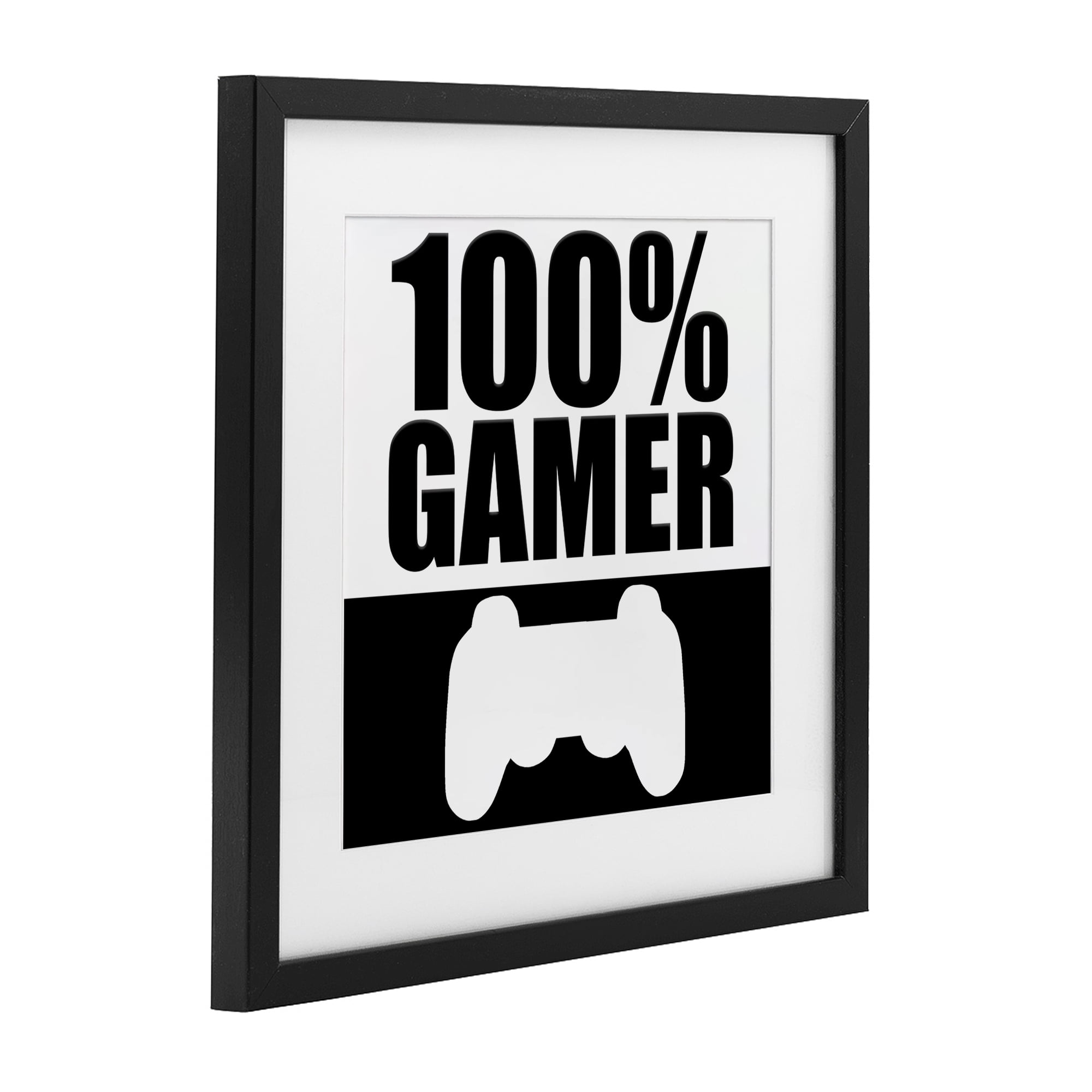 100% Gamer Black & White Black Framed Print Under Glass, design by Kim Allen