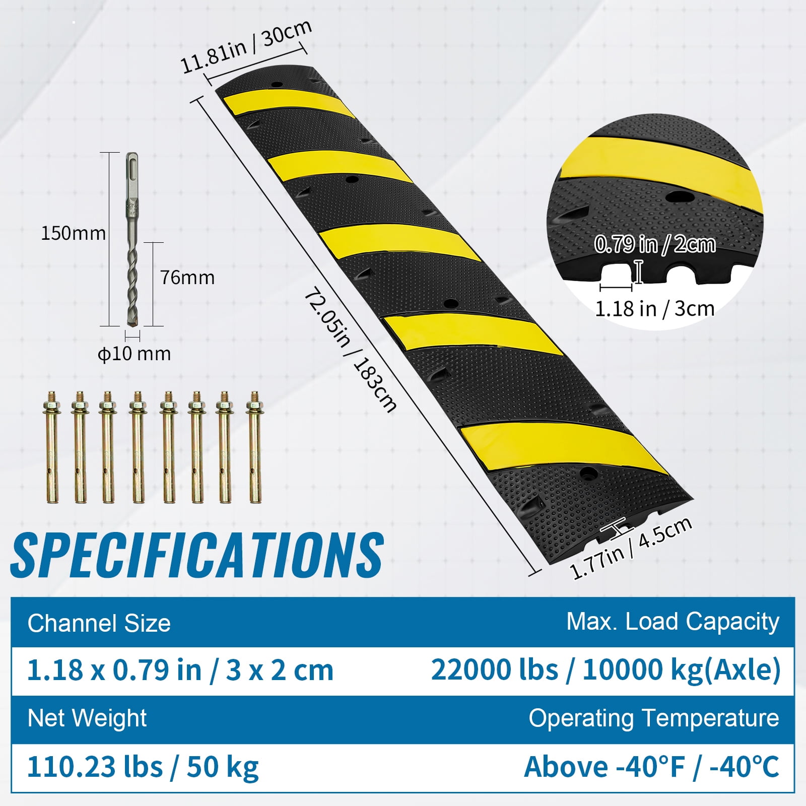 SKYSHALO 2 PCs 72'' Rubber Speed Bump 2 Channel Load Heavy Duty Speed Hump 22000lbs