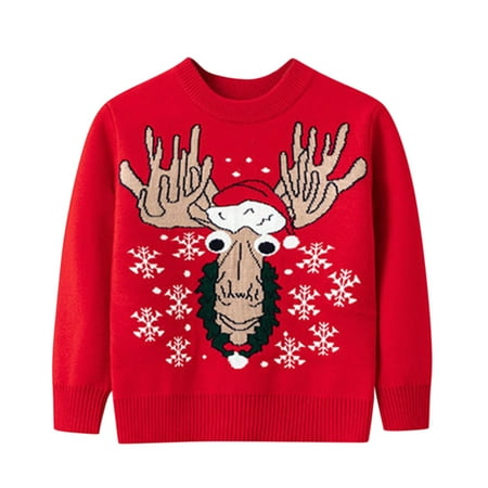 

Aompmsdx Toddler Boys Girls Christmas Deer Snowflake Print Warm Knitted Sweater Long Sleeve Xmas Tops Knitwear Cardigan Coat Christmas Jackets