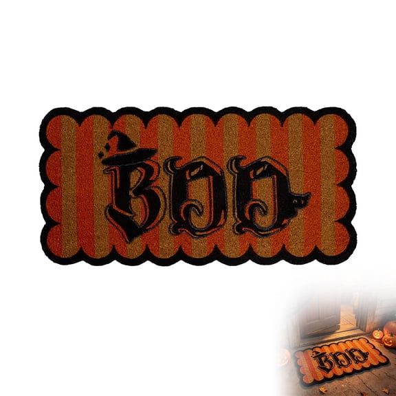 BSMAT Halloween BOO Outdoor Coir Doormat, 20"x40" Striped Scalloped Doormat, PVC Non Slip Backing, Fall Halloween Welcome Mat for Front Porch Entryway Decor