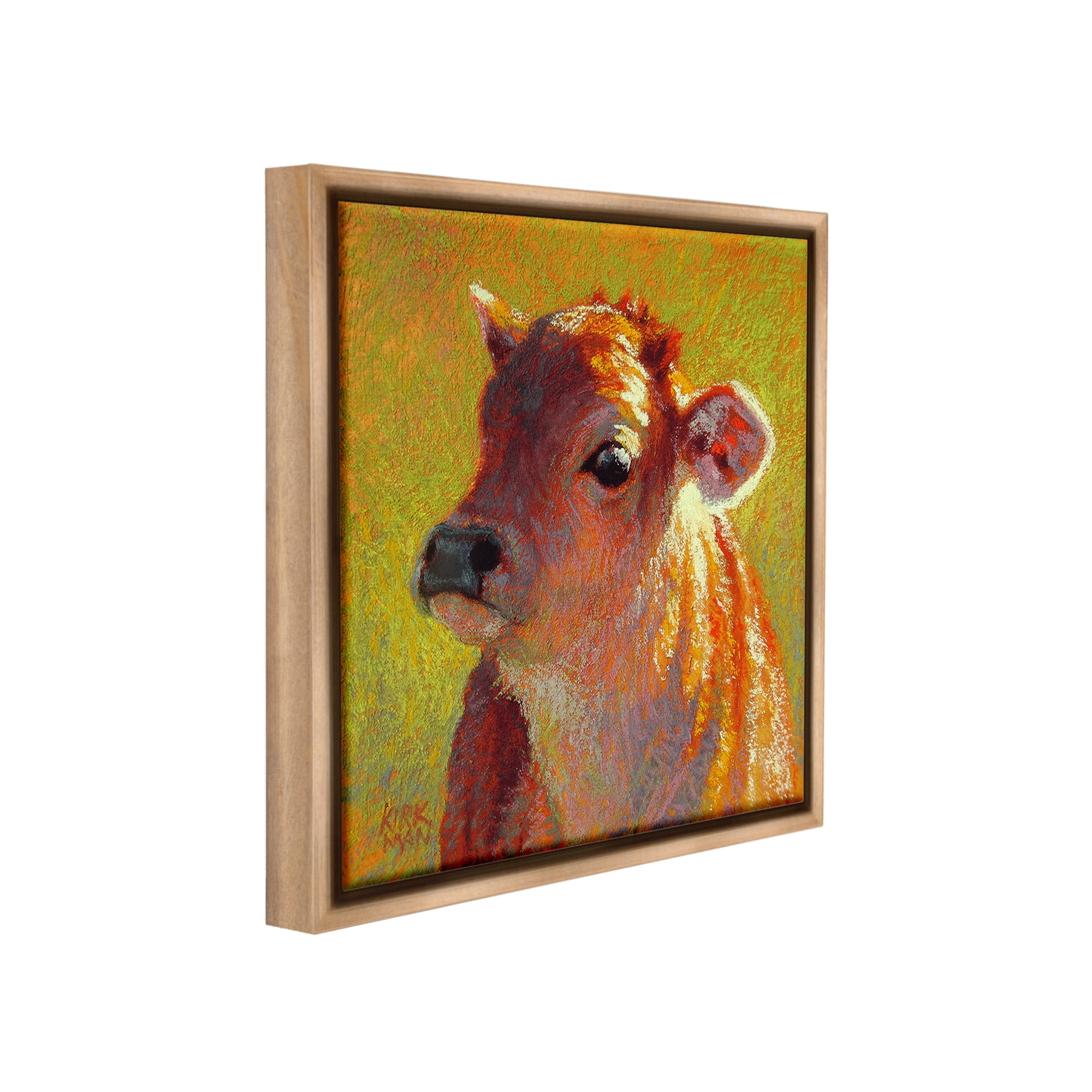 Stupell Industries Sunlit Calf Painting Animals & Insects Painting Brown Floater Framed Canvas Art Print Wall Art, 18 x 18