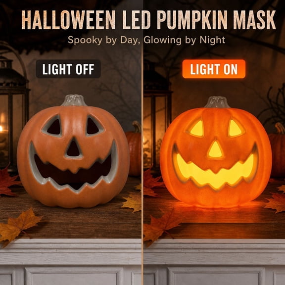 Qocolcyl Light Up Plastic Jack O Lantern Pumpkin Decor, Battery Operated Warm Flickering Pumpkin Light Ornament for Indoor Outdoor Halloween Decorations Mantel Table Escape Room Party Supplies
