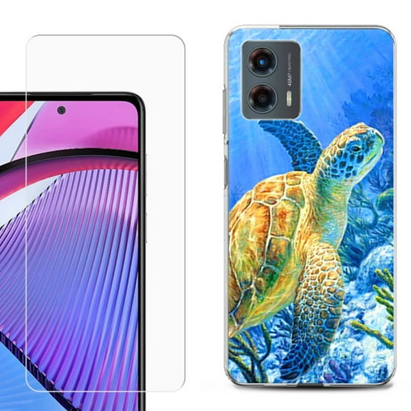 OneToughShield ® Compatible with Motorola Moto G 5G 2023, Shockproof Phone Case, with Tempered Glass Screen Protector - Sea Turtle