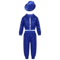 thumbnail image 2 of iiniim Girls Boys Sequin Jazz Hip Hop Dance Performance Hooded Jacket Top with Pants and Hat Outfits Blue 4-5, 2 of 7