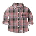 thumbnail image 2 of HOMADLES Boys Long Sleeve Shirts Plaid Print School Uniform Button Down Dress Shirt, Uniform Shirt Pink 5 T, 2 of 7