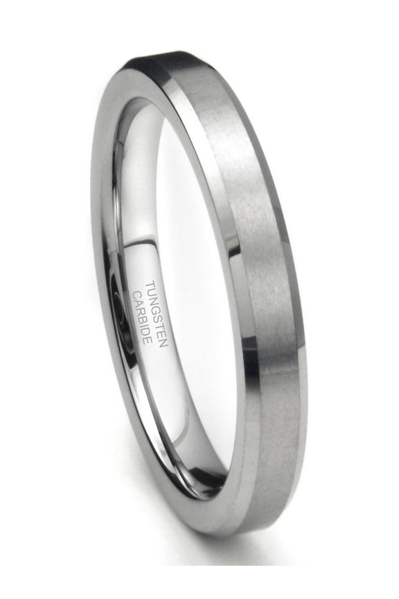 Tungsten Carbide 4MM Beveled Brush Finish Wedding Band Ring Sz 11.0