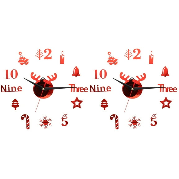 Jiyike 2 Sets DIY Wall Clock 3D Frameless Christmas Style Wall Background Clock No Battery