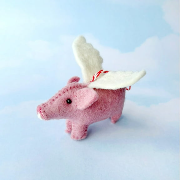 Flying Pig Ornament - Felt Wool Fair Trade Handmade Christmas Nepal