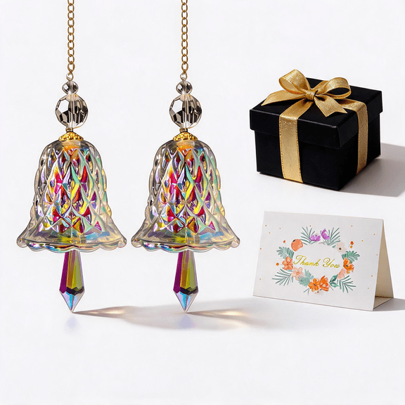 2-Pack Crystal Wind Chimes Glass Suncatchers with Gift Box & Card, 4.5 x 2.3'' Rainbow Hanging Crystals Sun Catchers Window Garden Decor Set