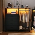 thumbnail image 3 of 3-in-1 Dresser with Clothes Rack, 4 Drawers, Charging Station, LED Lights, and Wheels, Rustic Brown Storage Chest for Bedroom, Living Room, Hallway（Ember Brown）, 3 of 10