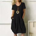 thumbnail image 2 of Birdeem Robe Décontractée Mode Col Rond Boutons Manches Courtes Coton Lin Longueur Genou avec Poches Robes Unies, 2 of 12