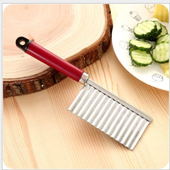 Premium Stainless Steel Potato Wavy Cutter Crinkle Slicer Kitchen Vegetable Fruit Cutting Tool with Ergonomic Red Handle