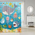 thumbnail image 2 of Manfei Cartoon Ocean Shower Curtain 72Wx72L, Kawaii Whale Shark Bathroom Curtain, Bright Blue, 2 of 5