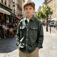 thumbnail image 6 of SERTGUTR Boys Corduroy Shirt Jacket, Button Front Collared Long Sleeve, Chest Flap Pocket Loose Fit Solid Color, Casual Everyday School Fall Winter Shirt Jacket, 6 of 7