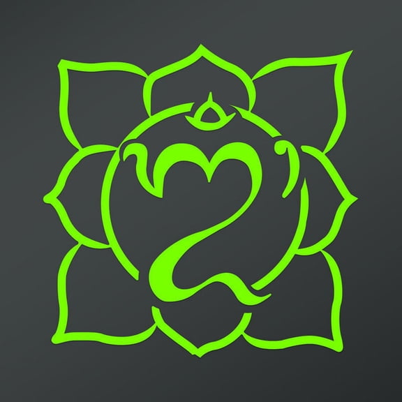 OM Symbol In Balinese Script Flower Decal Sticker | 5.5-Inches By 5.5-Inches | Meditation Conciousness Religious Motivational Inspirational | Lime Green Vinyl