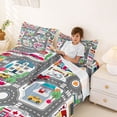 thumbnail image 3 of Manfei Town Houses Bed Sheets,Toy Cars Print Full Size Sheets,Gray,4-Piece,1 Flat Sheet, 1 Fitted Sheet and 2 Pillowcases, 3 of 6