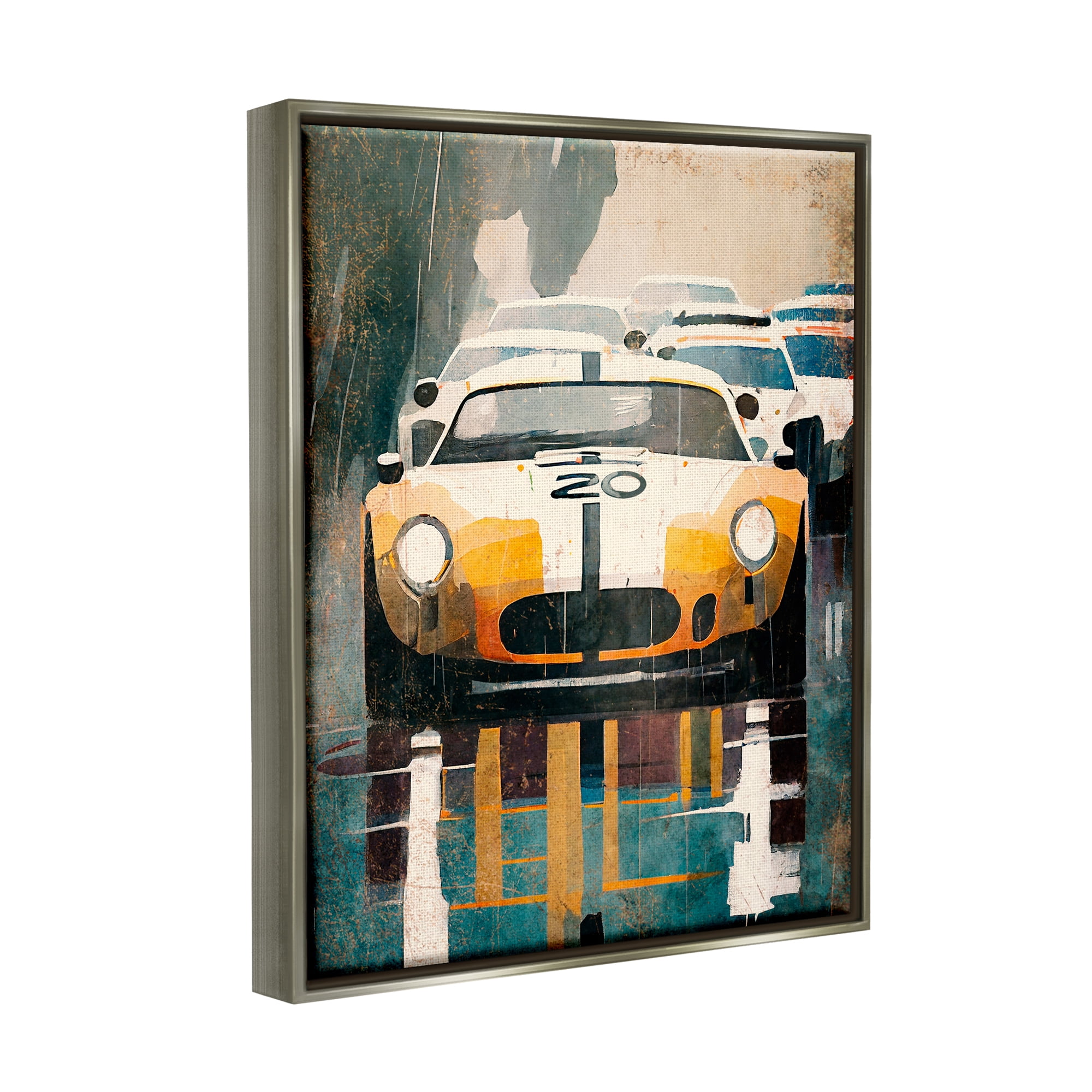 Stupell Industries Modern Race Car Transportation Painting Gray Floater Framed Canvas Art Print Wall Art, 17 x 21